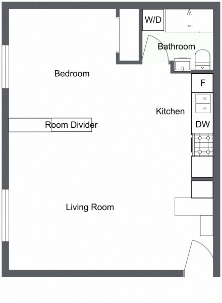 Floor plan for 1 bed, 1 bath, 475 sqft